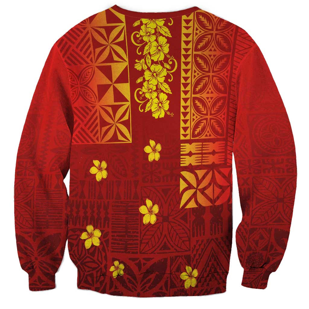 Samoa Tapa Pacific Tribal Pattern Sweatshirt Hibiscus and Plumeria