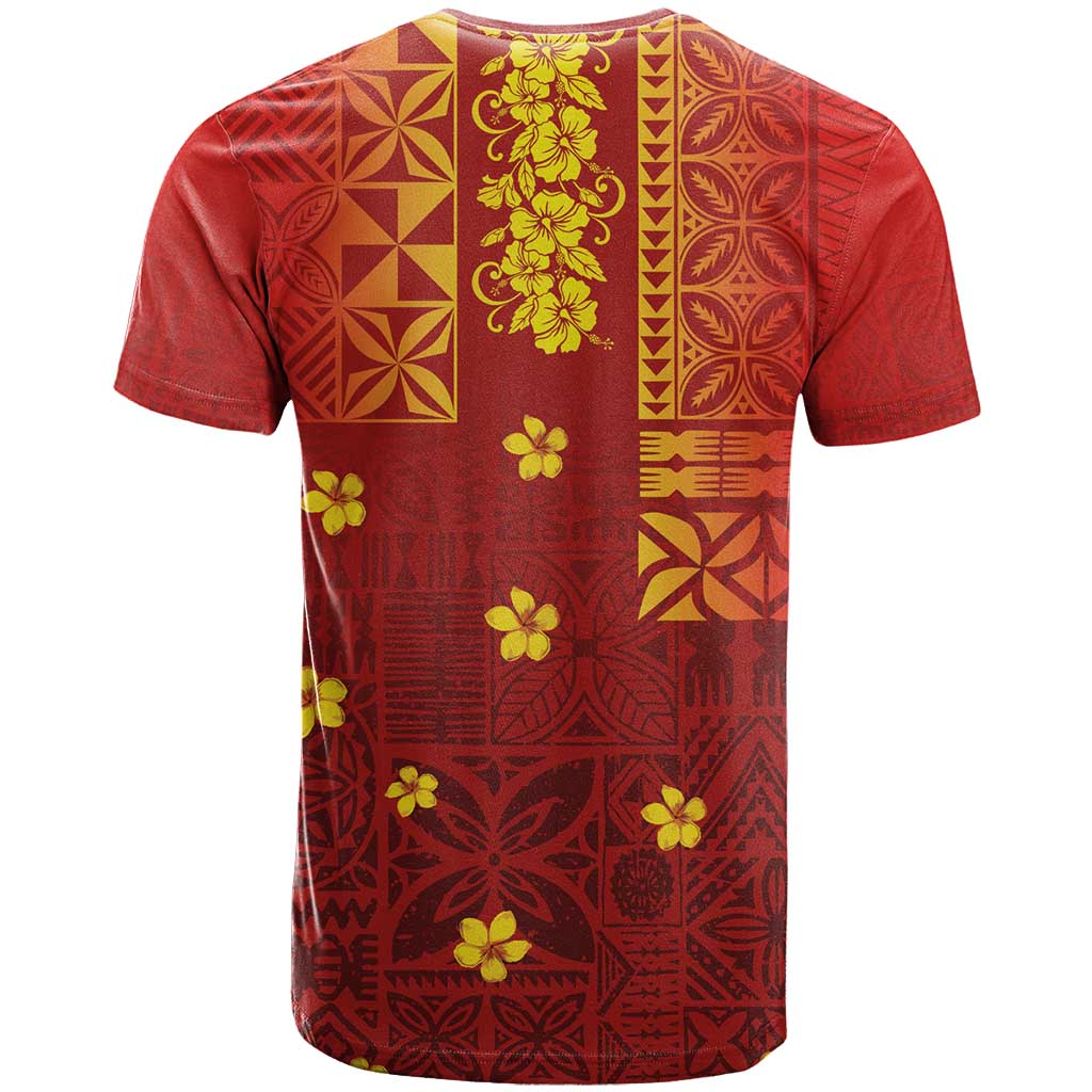 Samoa Tapa Pacific Tribal Pattern T Shirt Hibiscus and Plumeria
