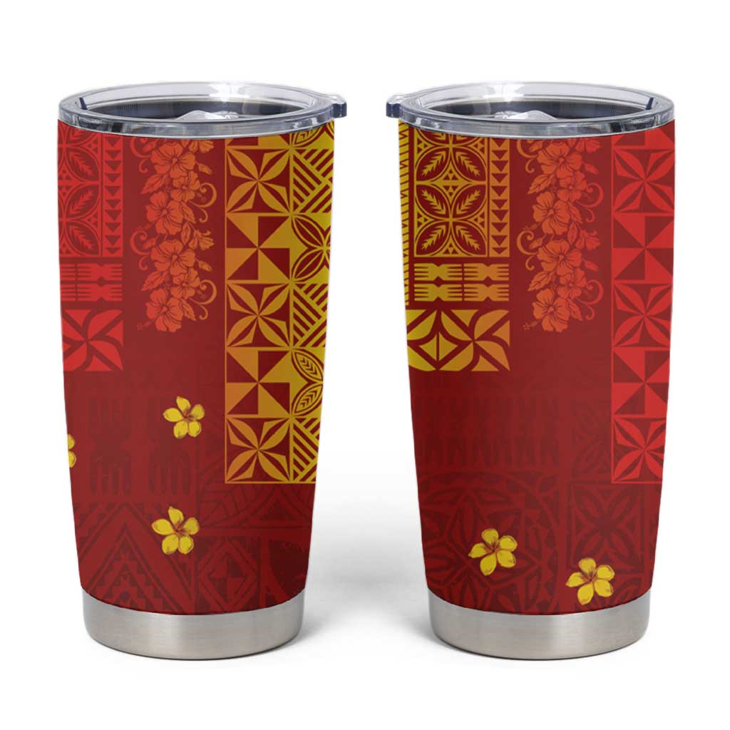 Samoa Tapa Pacific Tribal Pattern Tumbler Cup Hibiscus and Plumeria