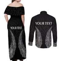 New Zealand Netball Couples Matching Off Shoulder Maxi Dress and Long Sleeve Button Shirt Koru and Maori Tattoo Jersey LT03 - Polynesian Pride