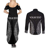 New Zealand Netball Couples Matching Summer Maxi Dress and Long Sleeve Button Shirt Koru and Maori Tattoo Jersey LT03 - Polynesian Pride