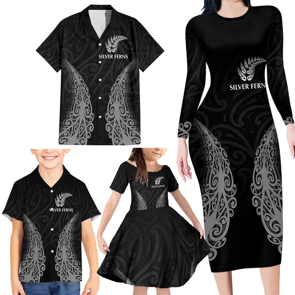New Zealand Netball Family Matching Long Sleeve Bodycon Dress and Hawaiian Shirt Koru and Maori Tattoo Jersey LT03 - Polynesian Pride