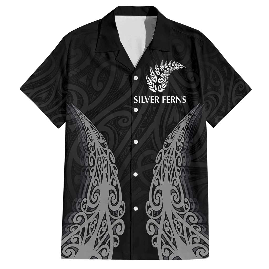 New Zealand Netball Family Matching Long Sleeve Bodycon Dress and Hawaiian Shirt Koru and Maori Tattoo Jersey LT03 Dad's Shirt - Short Sleeve Black - Polynesian Pride