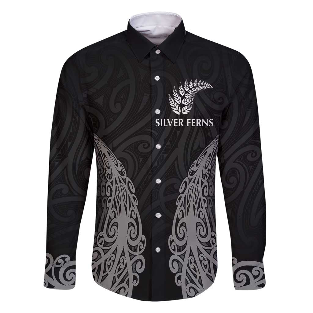 New Zealand Netball Family Matching Long Sleeve Bodycon Dress and Hawaiian Shirt Koru and Maori Tattoo Jersey LT03 Dad's Shirt - Long Sleeve Black - Polynesian Pride