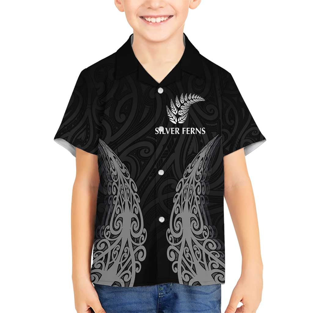 New Zealand Netball Family Matching Long Sleeve Bodycon Dress and Hawaiian Shirt Koru and Maori Tattoo Jersey LT03 Son's Shirt Black - Polynesian Pride