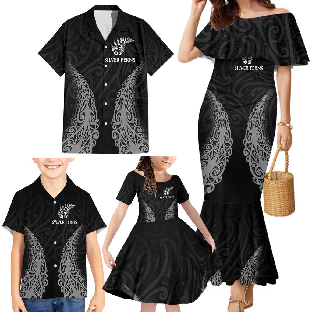 New Zealand Netball Family Matching Mermaid Dress and Hawaiian Shirt Koru and Maori Tattoo Jersey LT03 - Polynesian Pride
