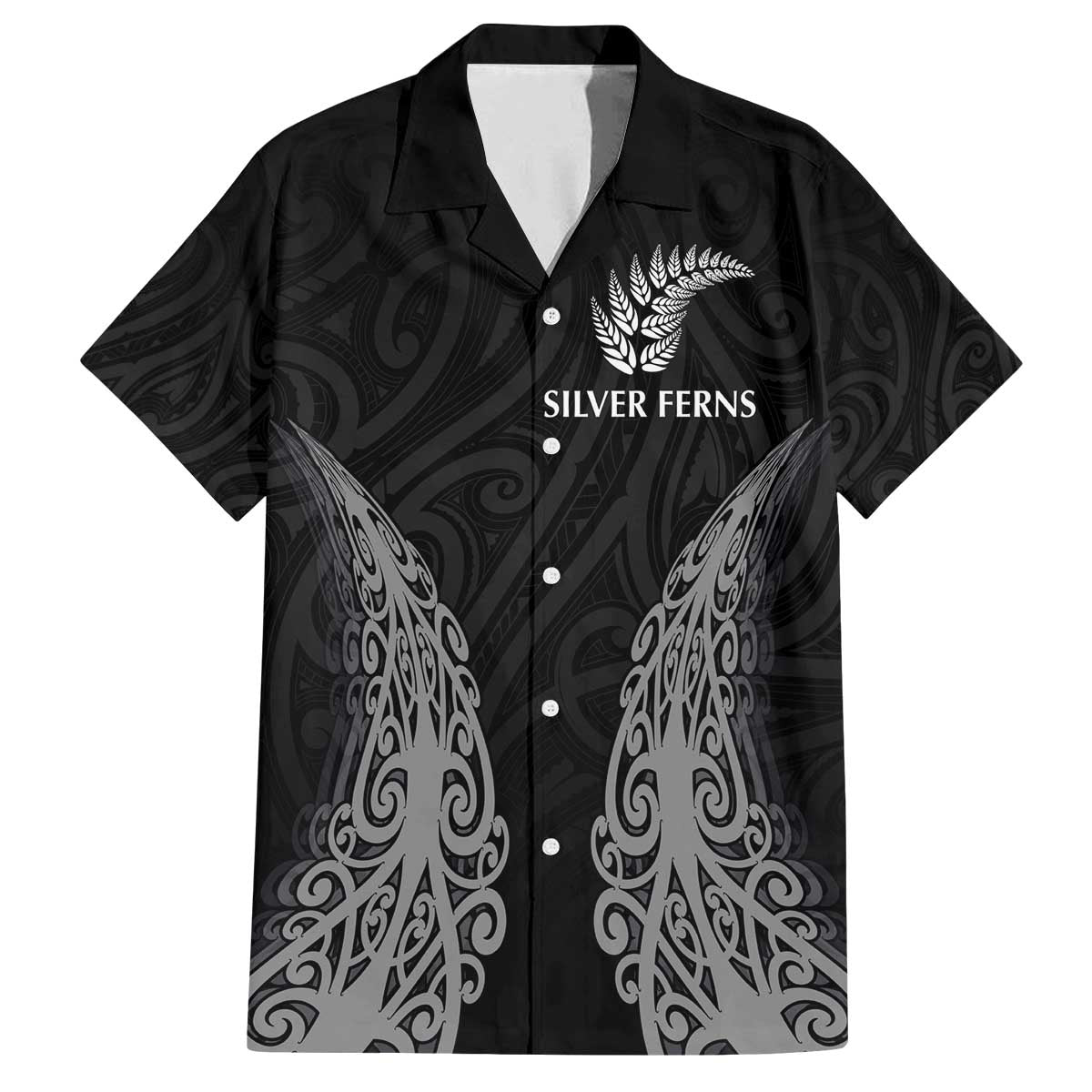 New Zealand Netball Family Matching Puletasi and Hawaiian Shirt Koru and Maori Tattoo Jersey LT03 Dad's Shirt - Short Sleeve Black - Polynesian Pride