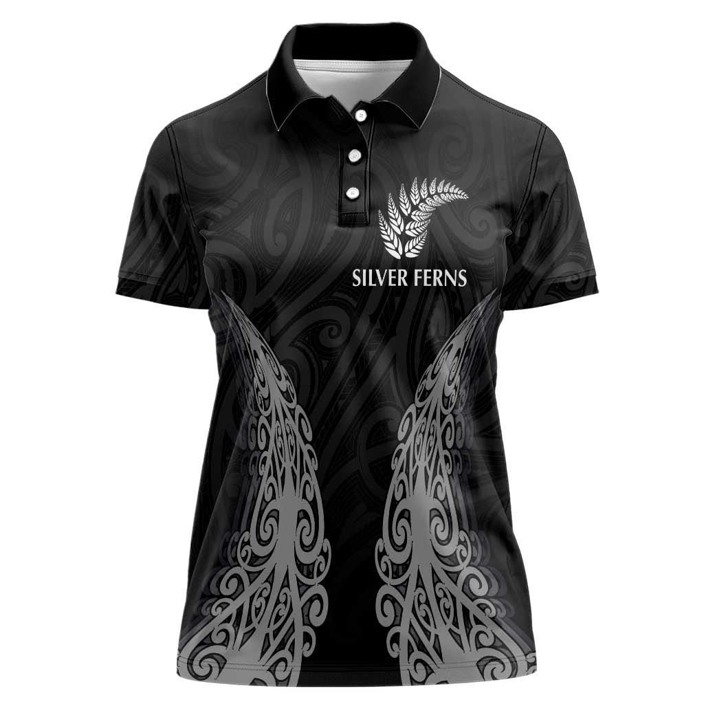 New Zealand Netball Women Polo Shirt Koru and Maori Tattoo Jersey LT03 Female Black - Polynesian Pride