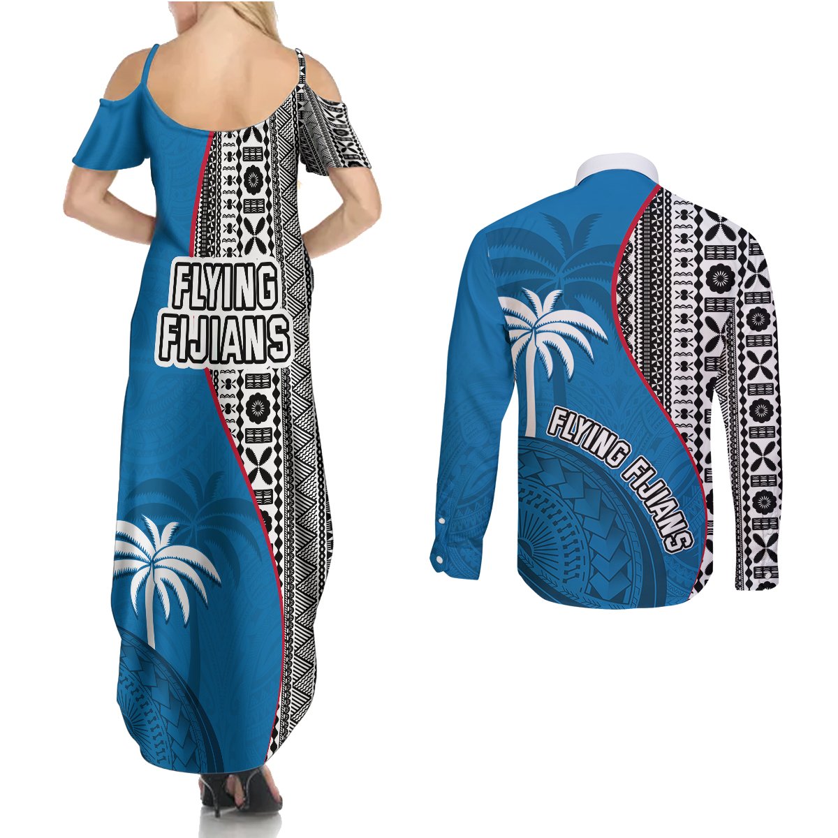 fiji-rugby-couples-matching-summer-maxi-dress-and-long-sleeve-button-shirts-coat-of-arms-palm-tree-mix-polynesia-tapa-pattern