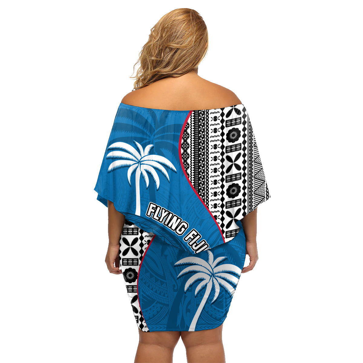 fiji-rugby-family-matching-off-shoulder-short-dress-and-hawaiian-shirt-coat-of-arms-palm-tree-mix-polynesia-tapa-pattern