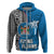 Custom Fiji Rugby Hoodie Coat of Arms Palm Tree Mix Polynesia Tapa Pattern LT03 Zip Hoodie Blue - Polynesian Pride