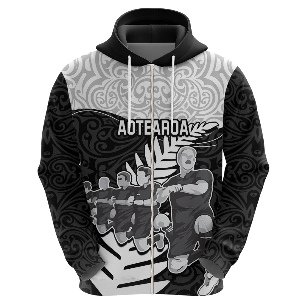 Custom New Zealand World Cup 2023 Hoodie Aotearoa Haka Rugby with Silver Fern Maori Ethnic Pattern LT03 - Polynesian Pride