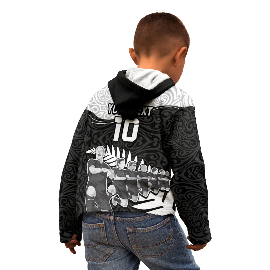 Custom New Zealand World Cup 2023 Kid Hoodie Aotearoa Haka Rugby with Silver Fern Maori Ethnic Pattern LT03 - Polynesian Pride