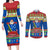 Solomon Islands Christmas Couples Matching Long Sleeve Bodycon Dress and Long Sleeve Button Shirt Santa With Flag Of Solomon Polynesian Tribal Xmas Vibe LT03 Blue - Polynesian Pride