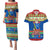 Solomon Islands Christmas Couples Matching Puletasi Dress and Hawaiian Shirt Santa With Flag Of Solomon Polynesian Tribal Xmas Vibe LT03 Blue - Polynesian Pride