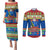 Solomon Islands Christmas Couples Matching Puletasi Dress and Long Sleeve Button Shirt Santa With Flag Of Solomon Polynesian Tribal Xmas Vibe LT03 Blue - Polynesian Pride