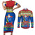 Solomon Islands Christmas Couples Matching Short Sleeve Bodycon Dress and Long Sleeve Button Shirt Santa With Flag Of Solomon Polynesian Tribal Xmas Vibe LT03 Blue - Polynesian Pride