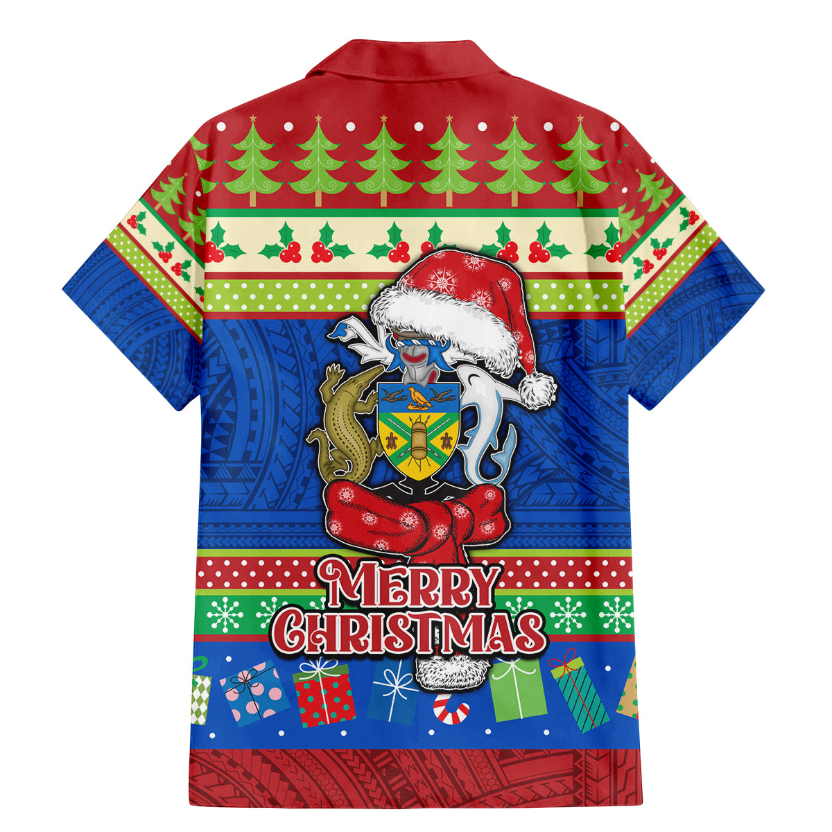 Solomon Islands Christmas Family Matching Mermaid Dress and Hawaiian Shirt Santa With Flag Of Solomon Polynesian Tribal Xmas Vibe LT03 - Polynesian Pride