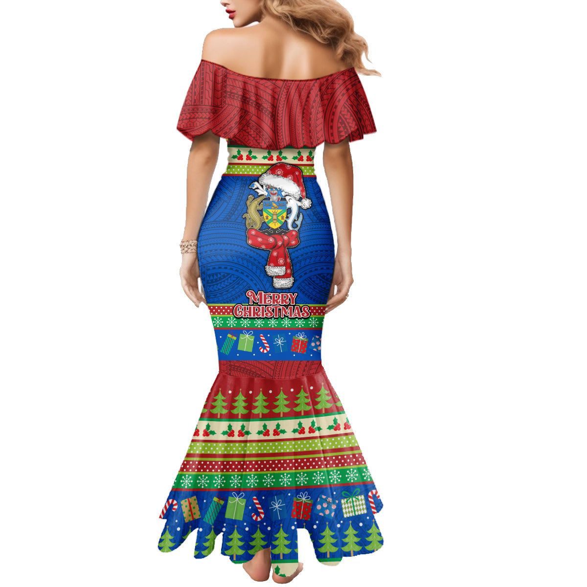 Solomon Islands Christmas Family Matching Mermaid Dress and Hawaiian Shirt Santa With Flag Of Solomon Polynesian Tribal Xmas Vibe LT03 - Polynesian Pride