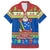 Solomon Islands Christmas Family Matching Off Shoulder Long Sleeve Dress and Hawaiian Shirt Santa With Flag Of Solomon Polynesian Tribal Xmas Vibe LT03 Dad's Shirt - Short Sleeve Blue - Polynesian Pride