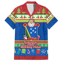 Solomon Islands Christmas Family Matching Short Sleeve Bodycon Dress and Hawaiian Shirt Santa With Flag Of Solomon Polynesian Tribal Xmas Vibe LT03 Dad's Shirt - Short Sleeve Blue - Polynesian Pride