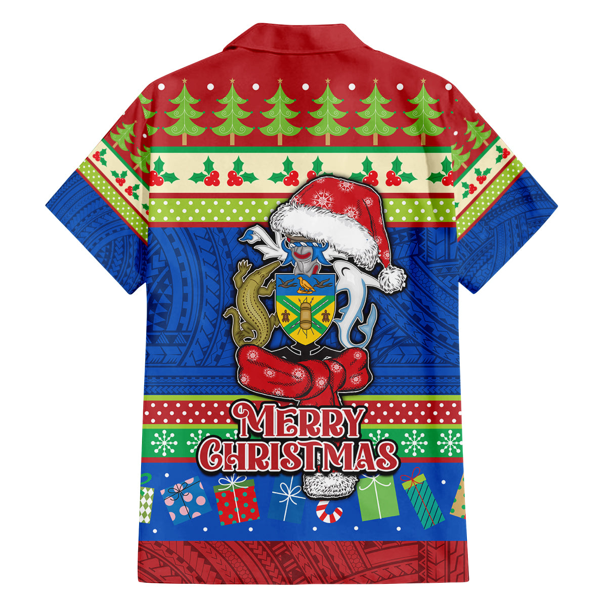 Solomon Islands Christmas Family Matching Summer Maxi Dress and Hawaiian Shirt Santa With Flag Of Solomon Polynesian Tribal Xmas Vibe LT03 - Polynesian Pride