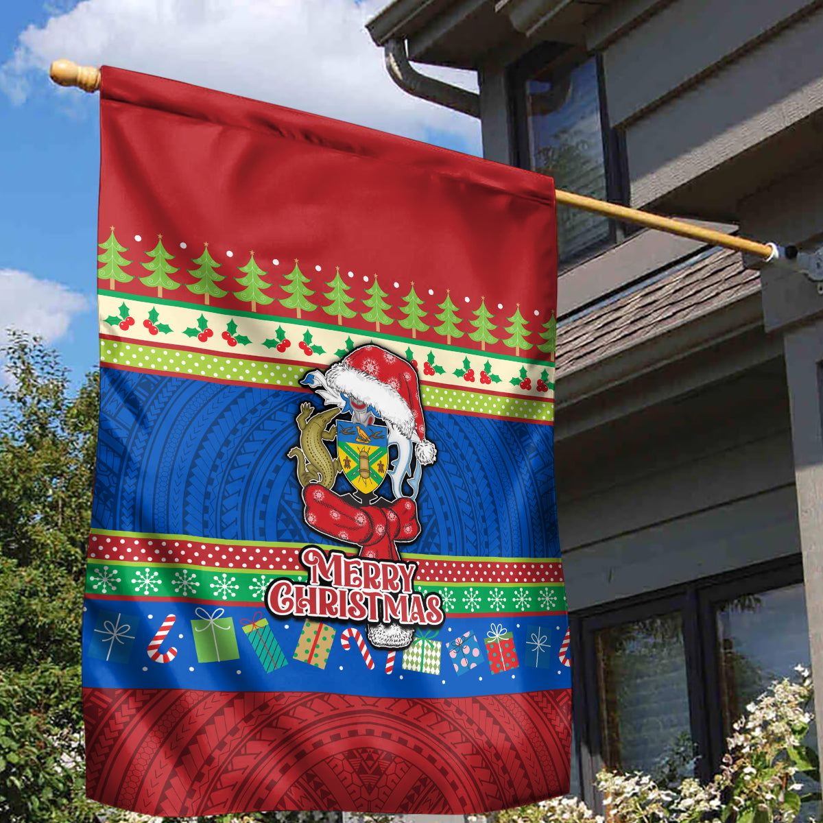 Solomon Islands Christmas Garden Flag Santa With Flag Of Solomon Polynesian Tribal Xmas Vibe LT03 - Polynesian Pride