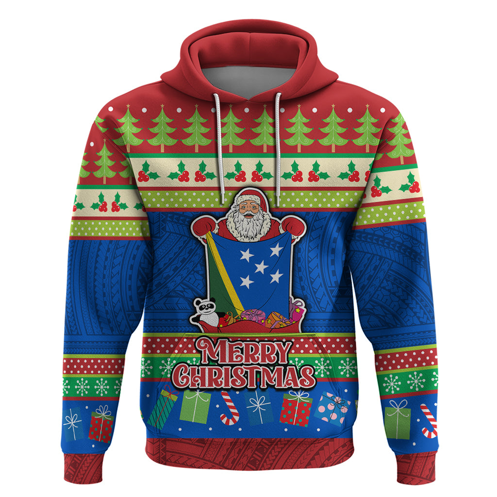 Solomon Islands Christmas Hoodie Santa With Flag Of Solomon Polynesian Tribal Xmas Vibe LT03 Blue - Polynesian Pride