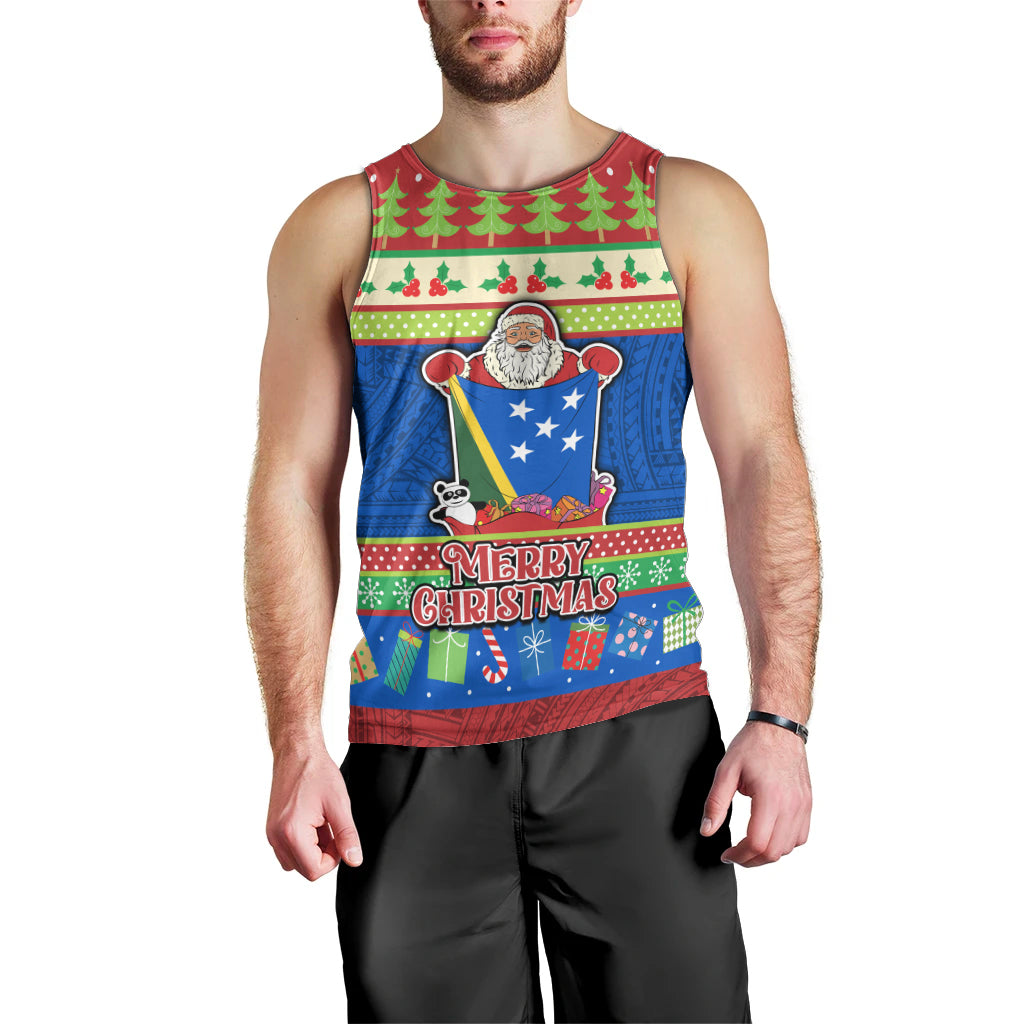 Solomon Islands Christmas Men Tank Top Santa With Flag Of Solomon Polynesian Tribal Xmas Vibe LT03 - Polynesian Pride