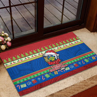 Solomon Islands Christmas Rubber Doormat Santa With Flag Of Solomon Polynesian Tribal Xmas Vibe LT03 - Polynesian Pride