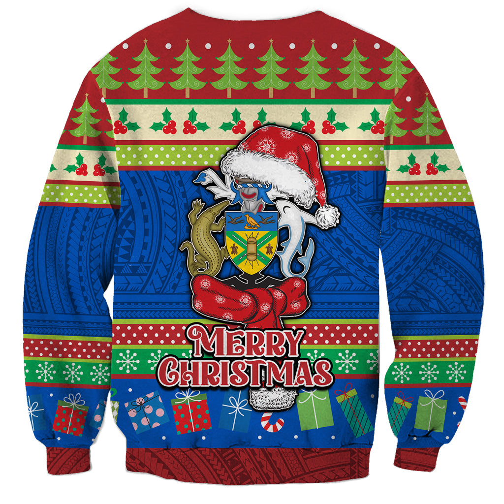 Solomon Islands Christmas Sweatshirt Santa With Flag Of Solomon Polynesian Tribal Xmas Vibe LT03 - Polynesian Pride