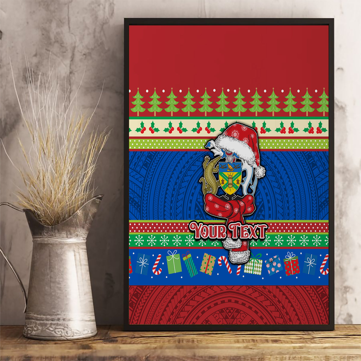 Personalised Solomon Islands Christmas Canvas Wall Art Santa With Flag Of Solomon Polynesian Tribal Xmas Vibe LT03 - Polynesian Pride