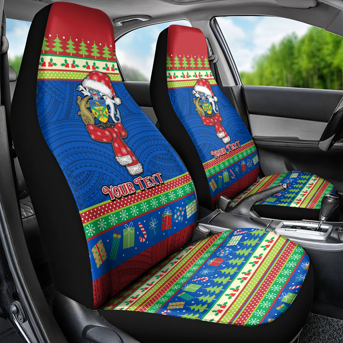 Personalised Solomon Islands Christmas Car Seat Cover Santa With Flag Of Solomon Polynesian Tribal Xmas Vibe LT03 - Polynesian Pride