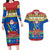 Personalised Solomon Islands Christmas Couples Matching Long Sleeve Bodycon Dress and Hawaiian Shirt Santa With Flag Of Solomon Polynesian Tribal Xmas Vibe LT03 Blue - Polynesian Pride