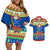 Personalised Solomon Islands Christmas Couples Matching Off Shoulder Short Dress and Hawaiian Shirt Santa With Flag Of Solomon Polynesian Tribal Xmas Vibe LT03 Blue - Polynesian Pride