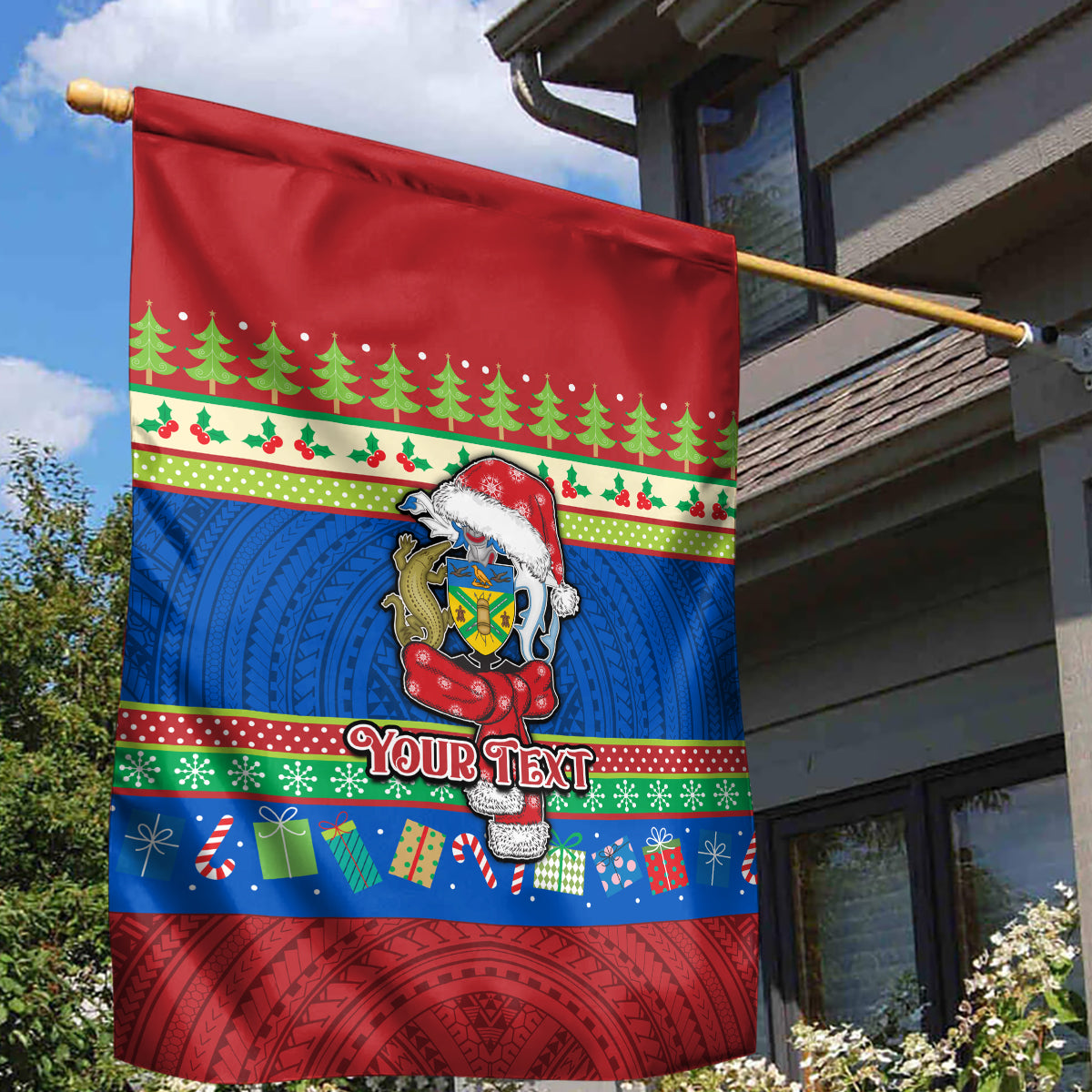 Personalised Solomon Islands Christmas Garden Flag Santa With Flag Of Solomon Polynesian Tribal Xmas Vibe LT03 - Polynesian Pride