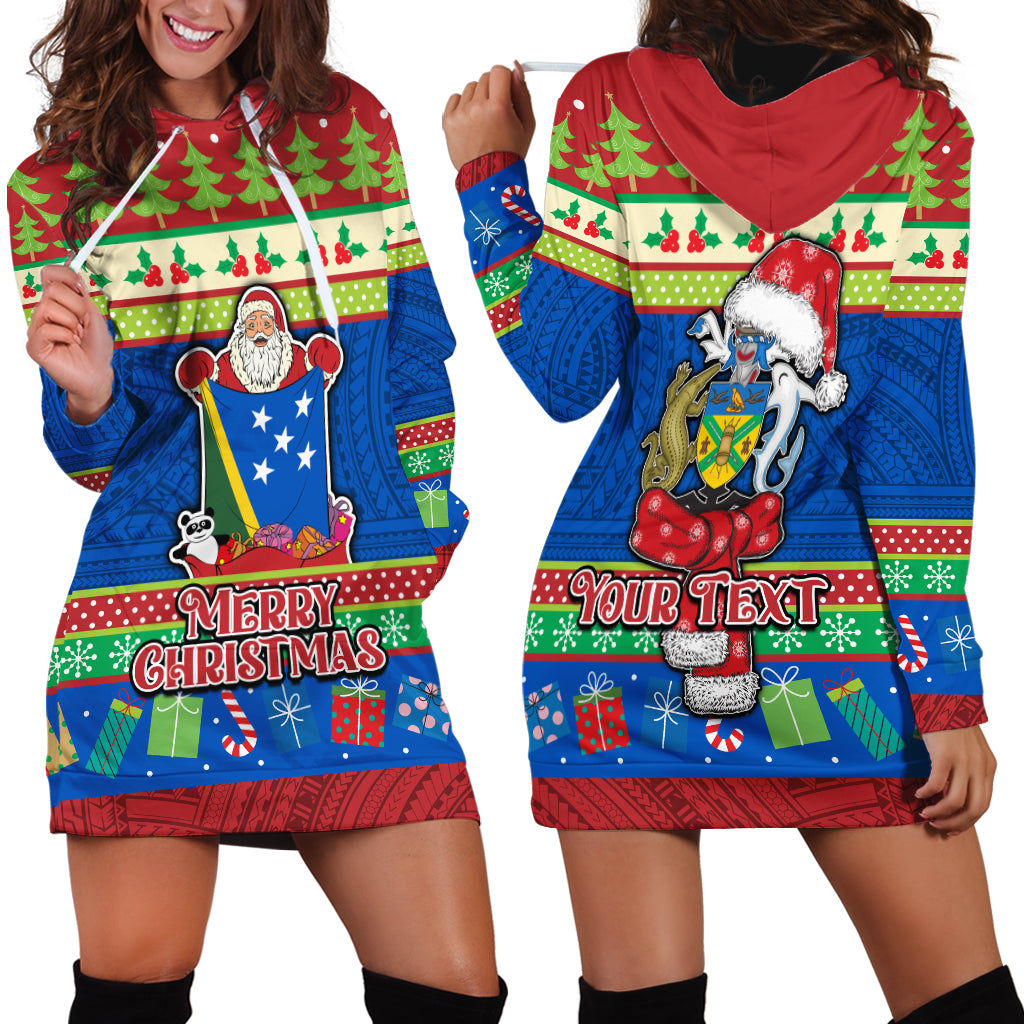 Personalised Solomon Islands Christmas Hoodie Dress Santa With Flag Of Solomon Polynesian Tribal Xmas Vibe LT03 - Polynesian Pride