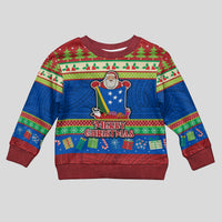 Personalised Solomon Islands Christmas Kid Ugly Christmas Sweater Santa With Flag Of Solomon Polynesian Tribal Xmas Vibe LT03 Kid Blue - Polynesian Pride