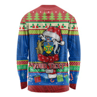 Personalised Solomon Islands Christmas Long Sleeve Shirt Santa With Flag Of Solomon Polynesian Tribal Xmas Vibe LT03 - Polynesian Pride