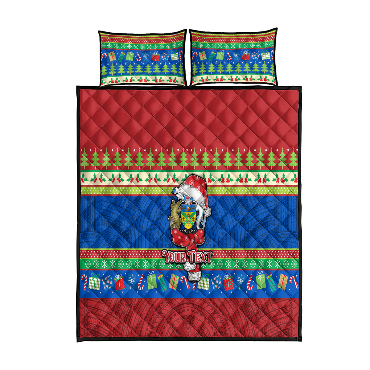 Personalised Solomon Islands Christmas Quilt Bed Set Santa With Flag Of Solomon Polynesian Tribal Xmas Vibe LT03 Blue - Polynesian Pride