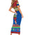 Personalised Solomon Islands Christmas Short Sleeve Bodycon Dress Santa With Flag Of Solomon Polynesian Tribal Xmas Vibe LT03 - Polynesian Pride