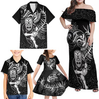 New Zealand Rugby Family Matching Off Shoulder Maxi Dress and Hawaiian Shirt Maori Warrior Rugby with Silver Fern Sleeve Tribal Ethnic Style LT03 - Polynesian Pride
