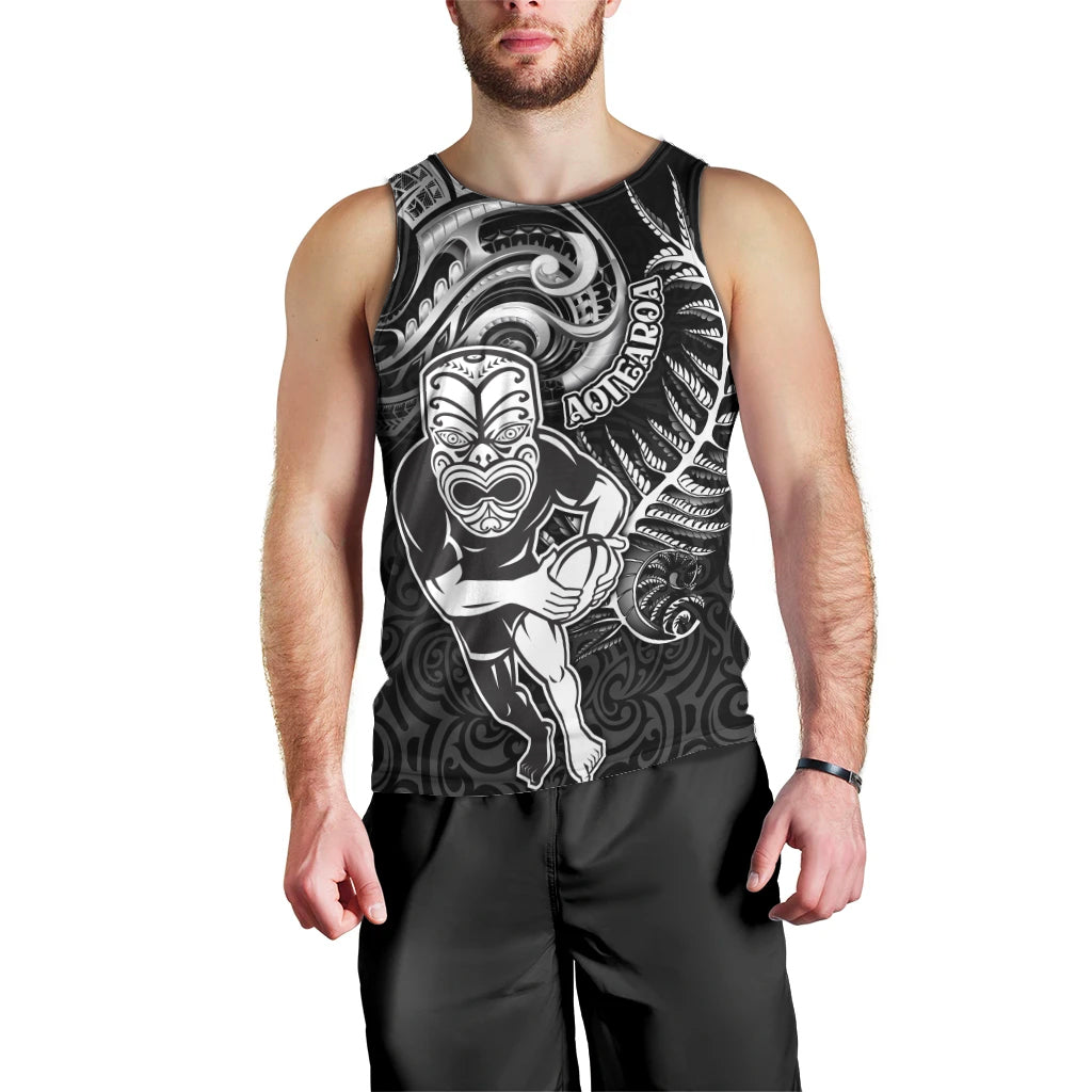 New Zealand Rugby Men Tank Top Maori Warrior Rugby with Silver Fern Sleeve Tribal Ethnic Style LT03 - Polynesian Pride