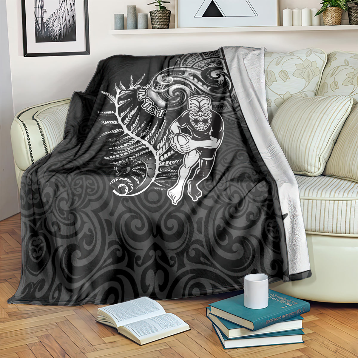 Personalised New Zealand Rugby Blanket Maori Warrior Rugby with Silver Fern Sleeve Tribal Ethnic Style LT03 - Polynesian Pride