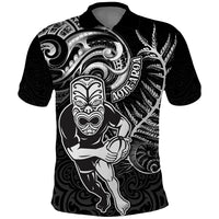 Personalised New Zealand Rugby Polo Shirt Maori Warrior Rugby with Silver Fern Sleeve Tribal Ethnic Style LT03 Black - Polynesian Pride