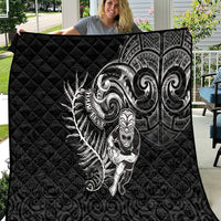 Personalised New Zealand Rugby Quilt Maori Warrior Rugby with Silver Fern Sleeve Tribal Ethnic Style LT03 Black - Polynesian Pride