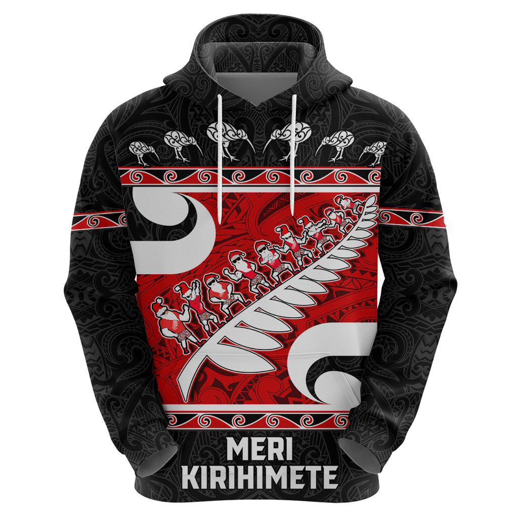 Personalized New Zealand Christmas Hoodie Santa Haka Fern and Kiwi Bird Tino Rangatiratanga Maori Flag Style LT03 - Polynesian Pride