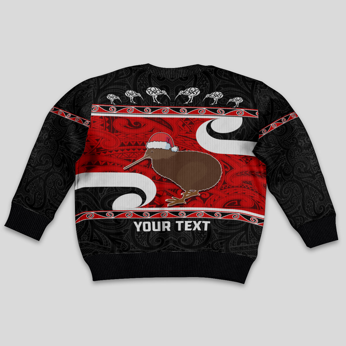 Personalized New Zealand Christmas Kid Ugly Christmas Sweater Santa Haka Fern and Kiwi Bird Tino Rangatiratanga Maori Flag Style LT03 - Polynesian Pride