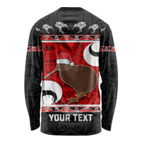 Personalized New Zealand Christmas Long Sleeve Shirt Santa Haka Fern and Kiwi Bird Tino Rangatiratanga Maori Flag Style LT03 - Polynesian Pride