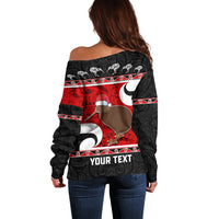 Personalized New Zealand Christmas Off Shoulder Sweater Santa Haka Fern and Kiwi Bird Tino Rangatiratanga Maori Flag Style LT03 - Polynesian Pride